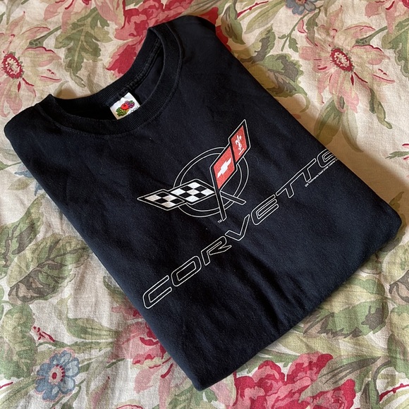 Vintage CORVETTE Size Large Race-Flags Logo Graphic Cotton Longsleeve TeeShirt - Picture 2 of 13